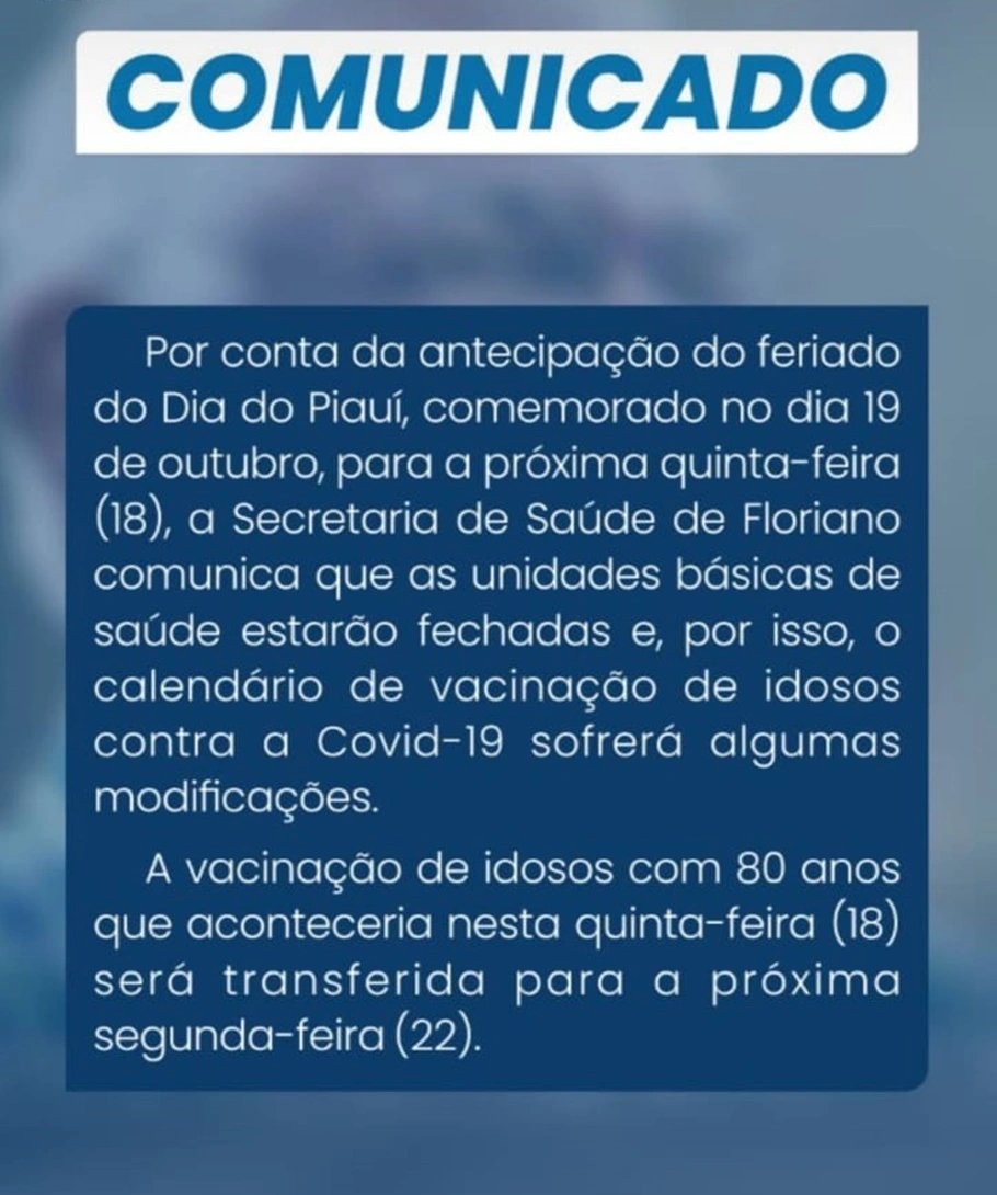 Floriano suspende vacinação contra a covid-19