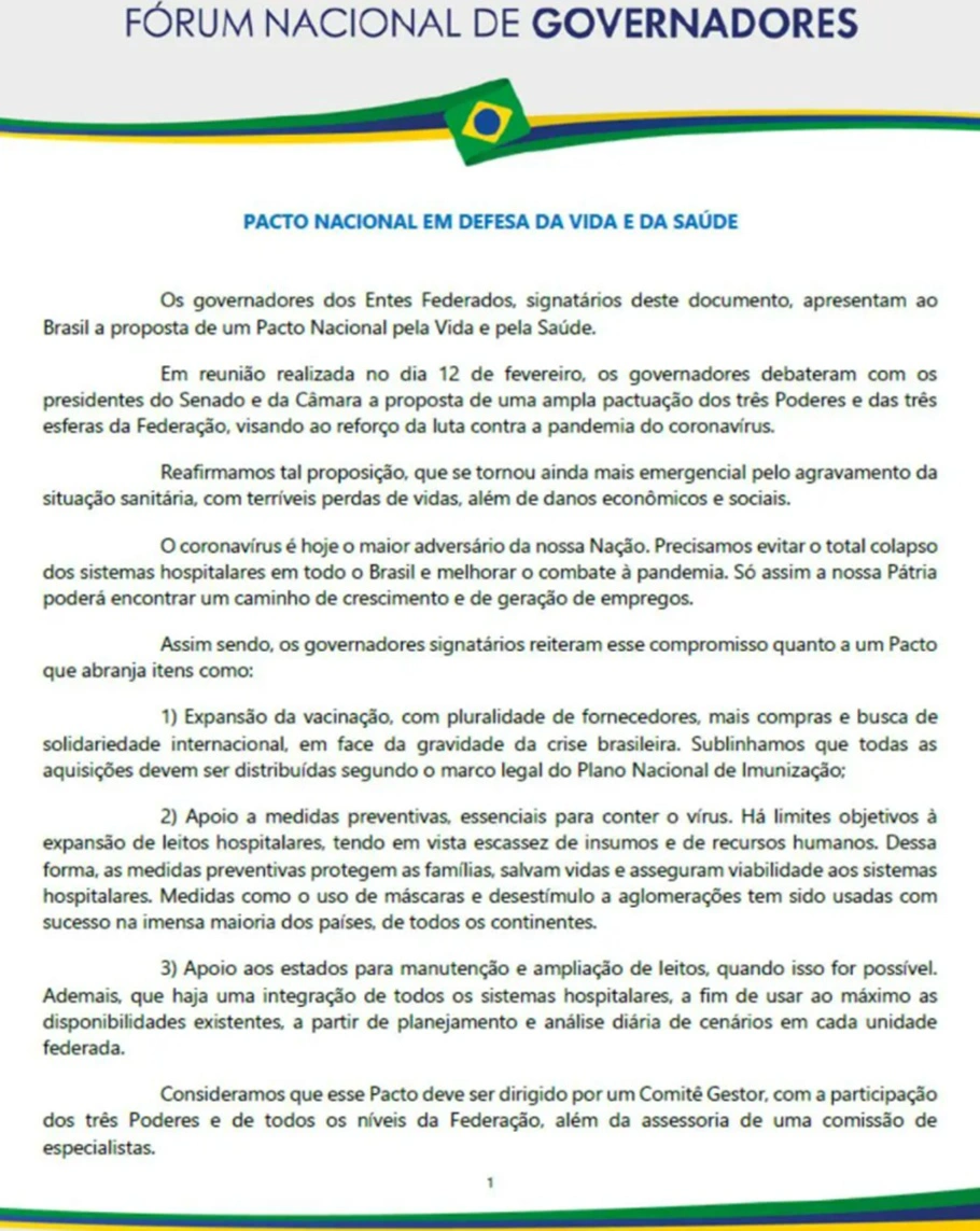Governadores assinam pacto de combate à pandemia de covid-19