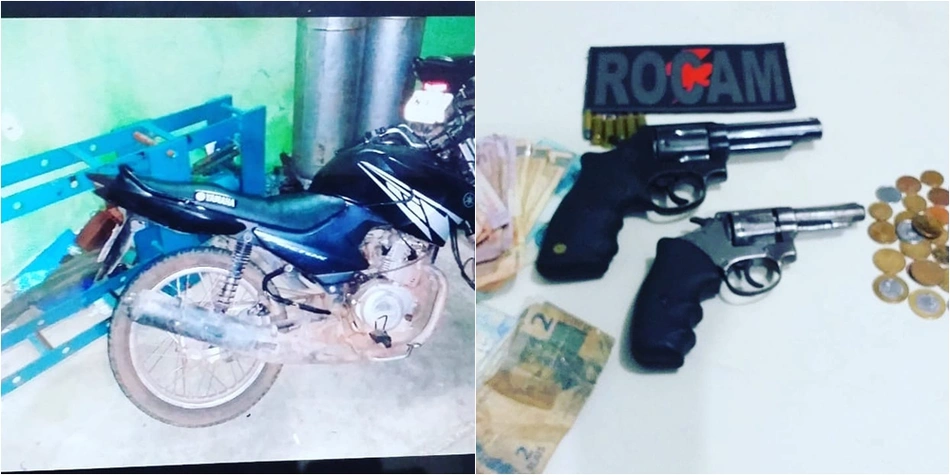 Motocicleta roubada e armas apreendidas no Real Copagre