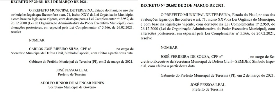 Nomeações para a Secretaria de Defesa Civil