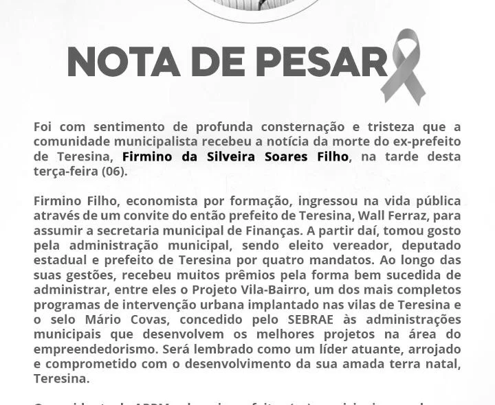 APPM lamenta morte do ex-prefeito Firmino