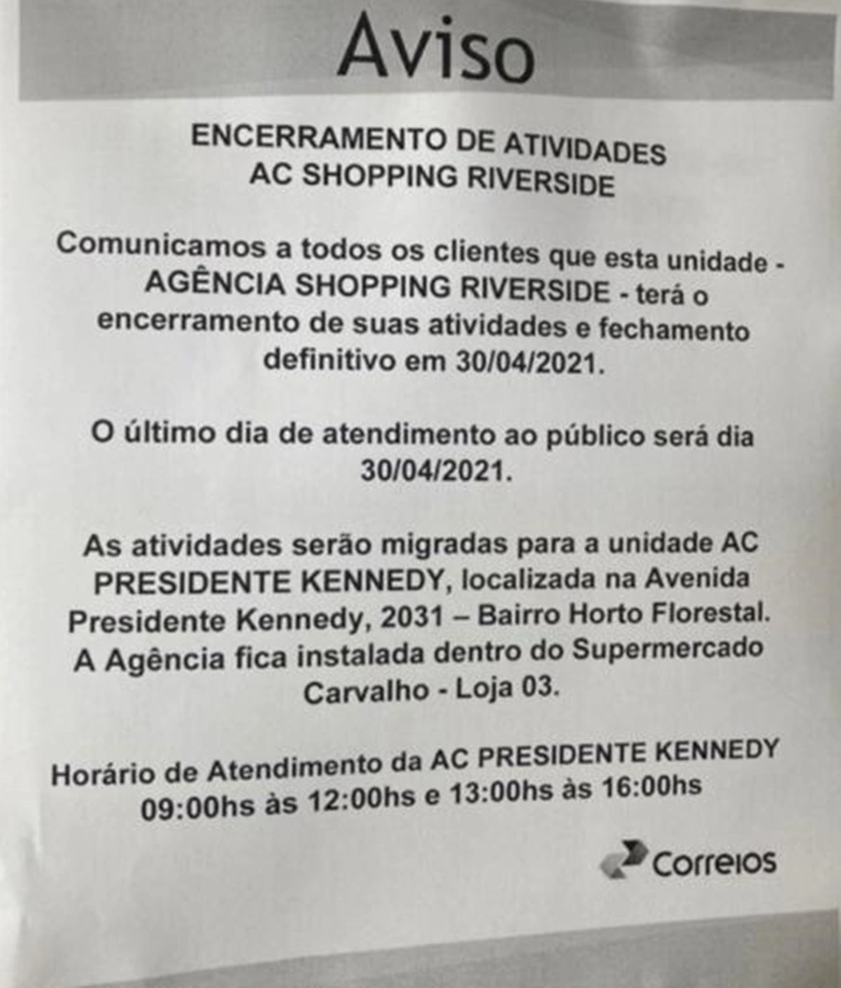 Comunicado dos Correios