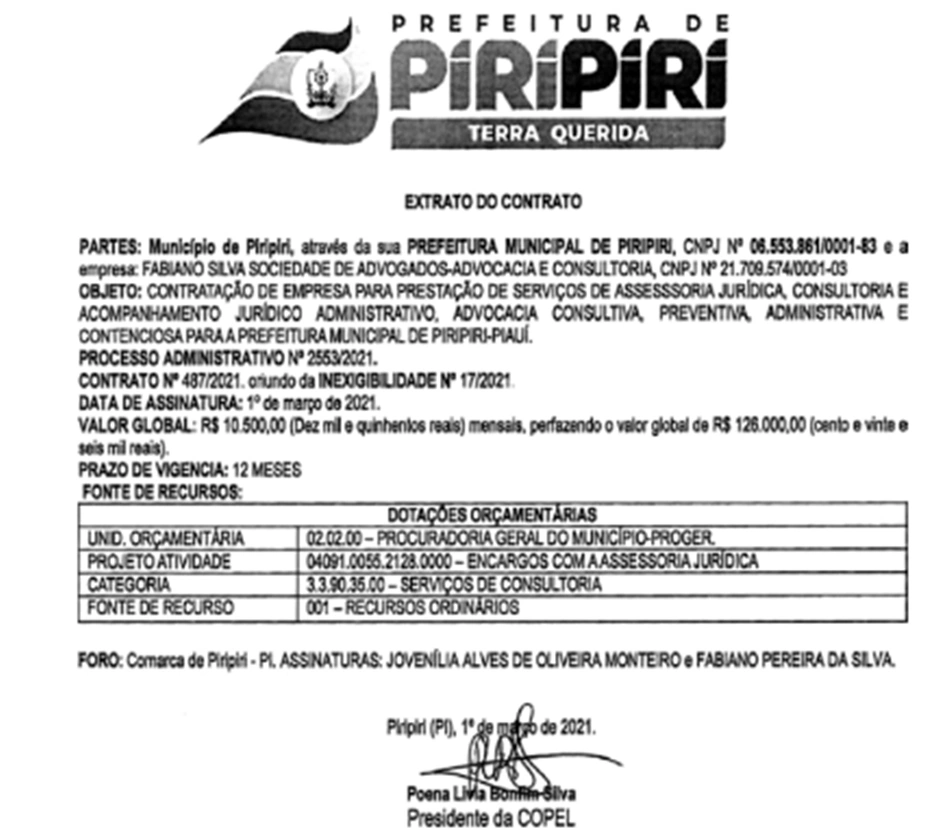 Contrato da Prefeitura de Piripiri