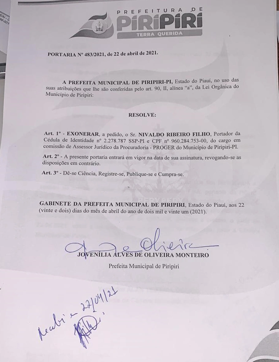 Exoneração de Nivaldo Filho