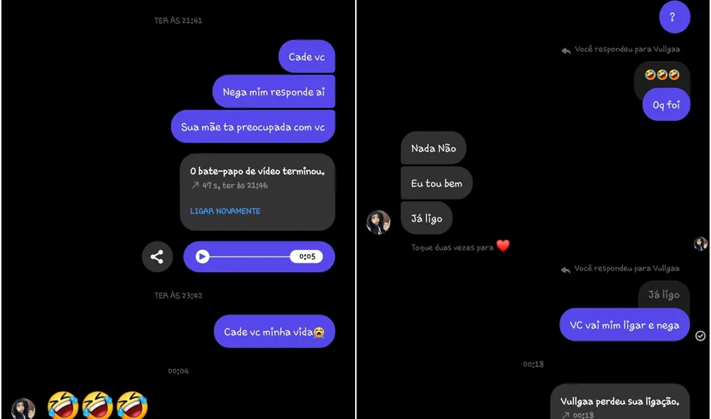 Primeira parte da troca de mensagens entre Tatiana Graziela e a mãe