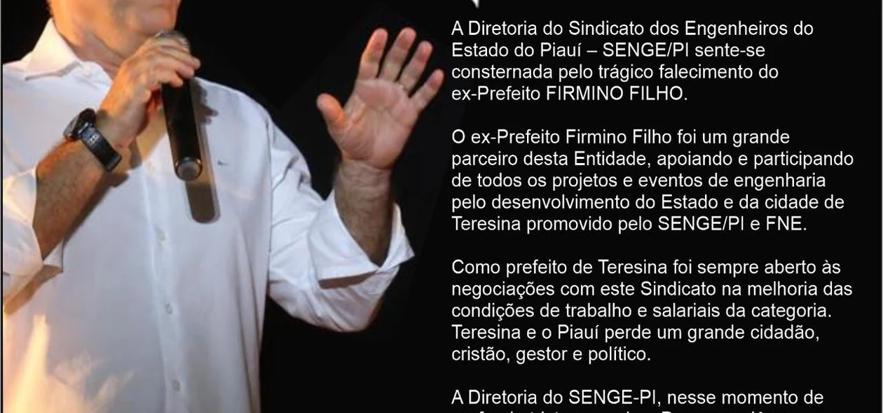 Senge do Piauí lamenta morte de Firmino