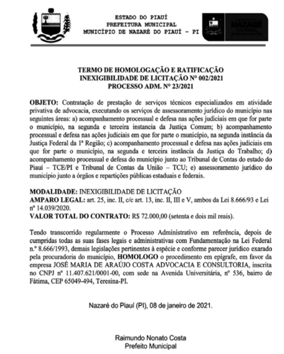 Termo de ratificação de Nazaré do Piauí