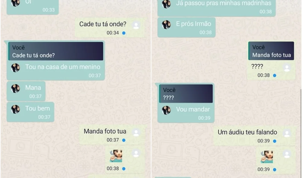 Troca de mensagens entre a jovem e a mãe