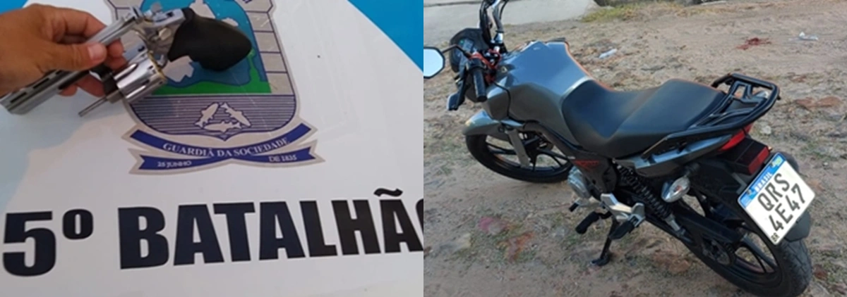 Arma apreendida e motocicleta recuperada