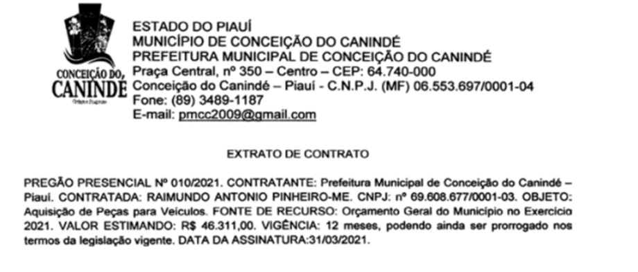 Contrato com a empresa Raimundo Antonio Pinheiro-ME