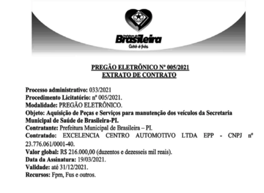 Empresa Excelência Centro Automotivo LTDA EPP foi contratada por R$ 216 mil