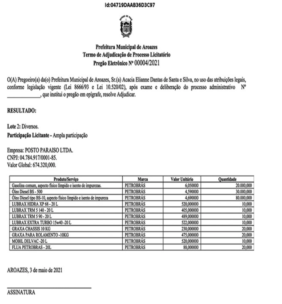 Prefeito de Aroazes entra na farra dos combustíveis e contrata posto por R$ 674 mil