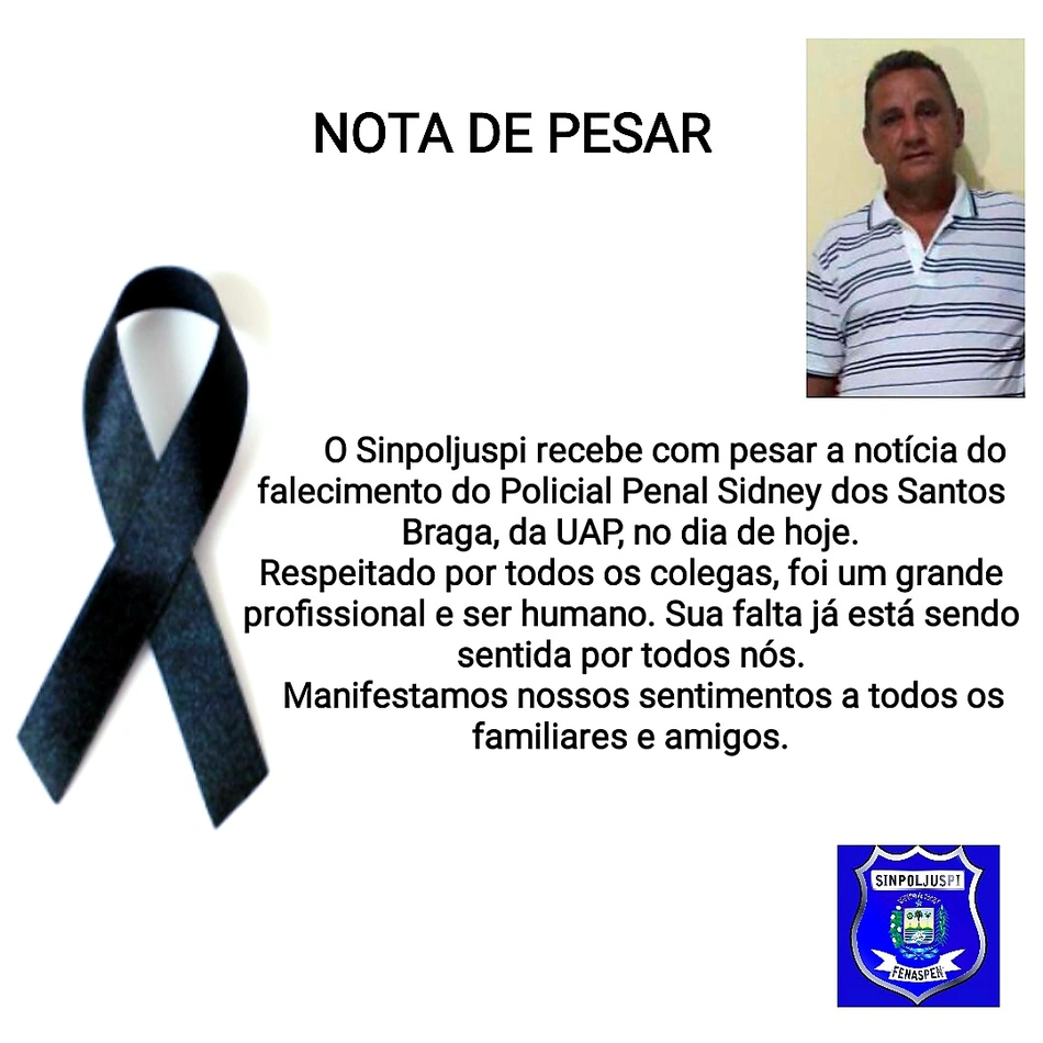 Sinpoljuspi emite nota de pesar por falecimento do policial Sidney dos Santos