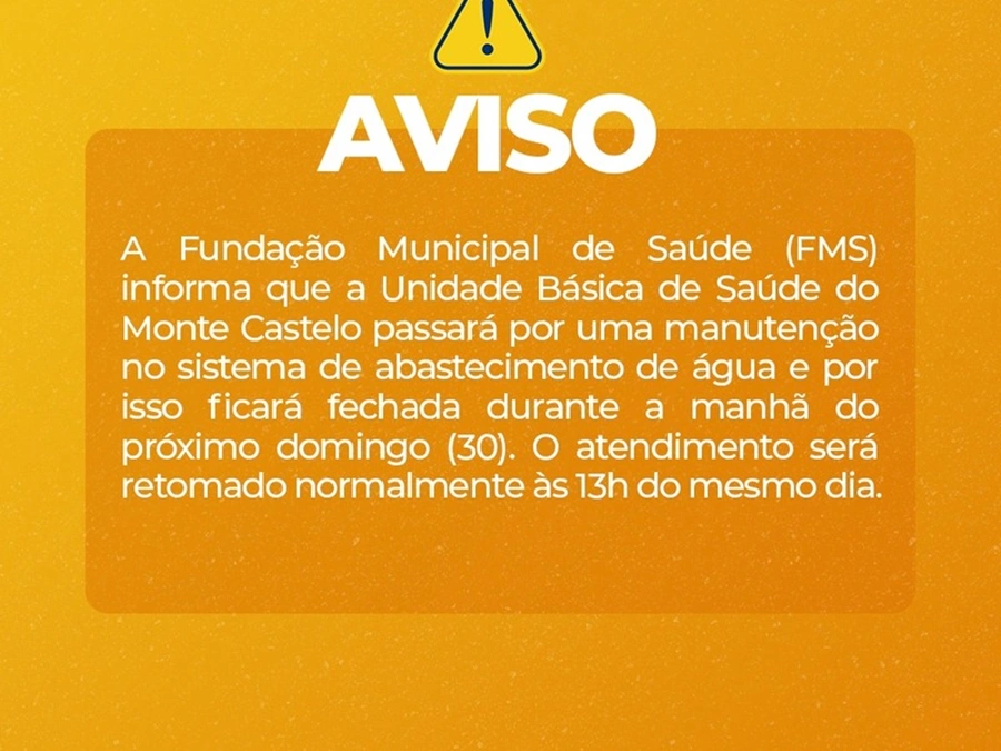 UBS Monte Castelo não funcionará na manhã de domingo (30)