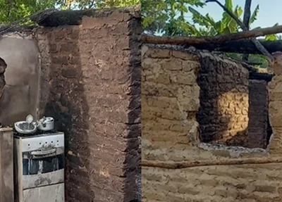 Casa destruída pelo incêndio