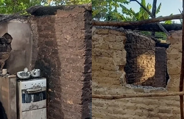 Casa destruída pelo incêndio