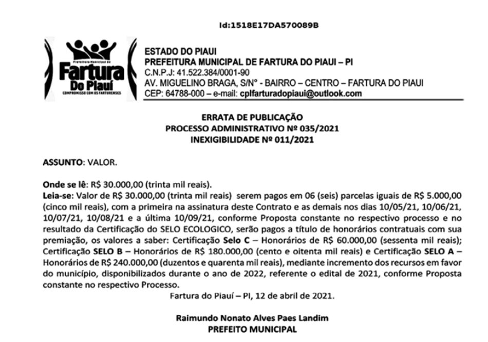 Errata do contrato