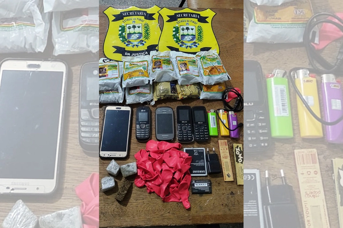 Material apreendido pelos policiais penais