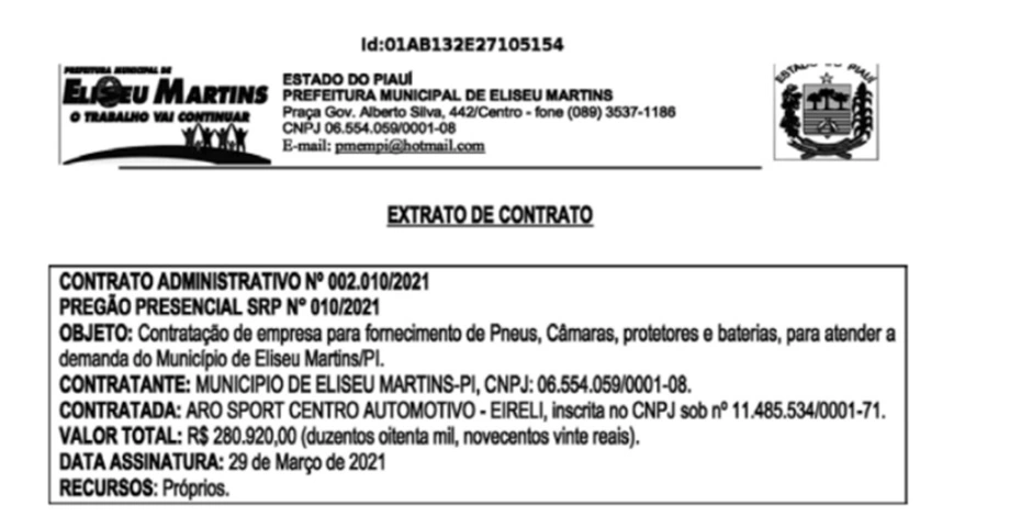 Prefeito de Eliseu Martins vai gastar R$ 280 mil com pneus