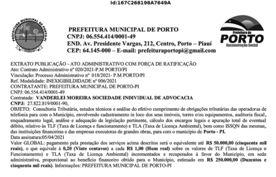 Prefeito Dó Bacelar contrata escritório de advocacia sem licitação