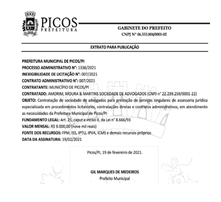 Prefeito Gil Paraibano contrata escritório de advocacia sem licitação