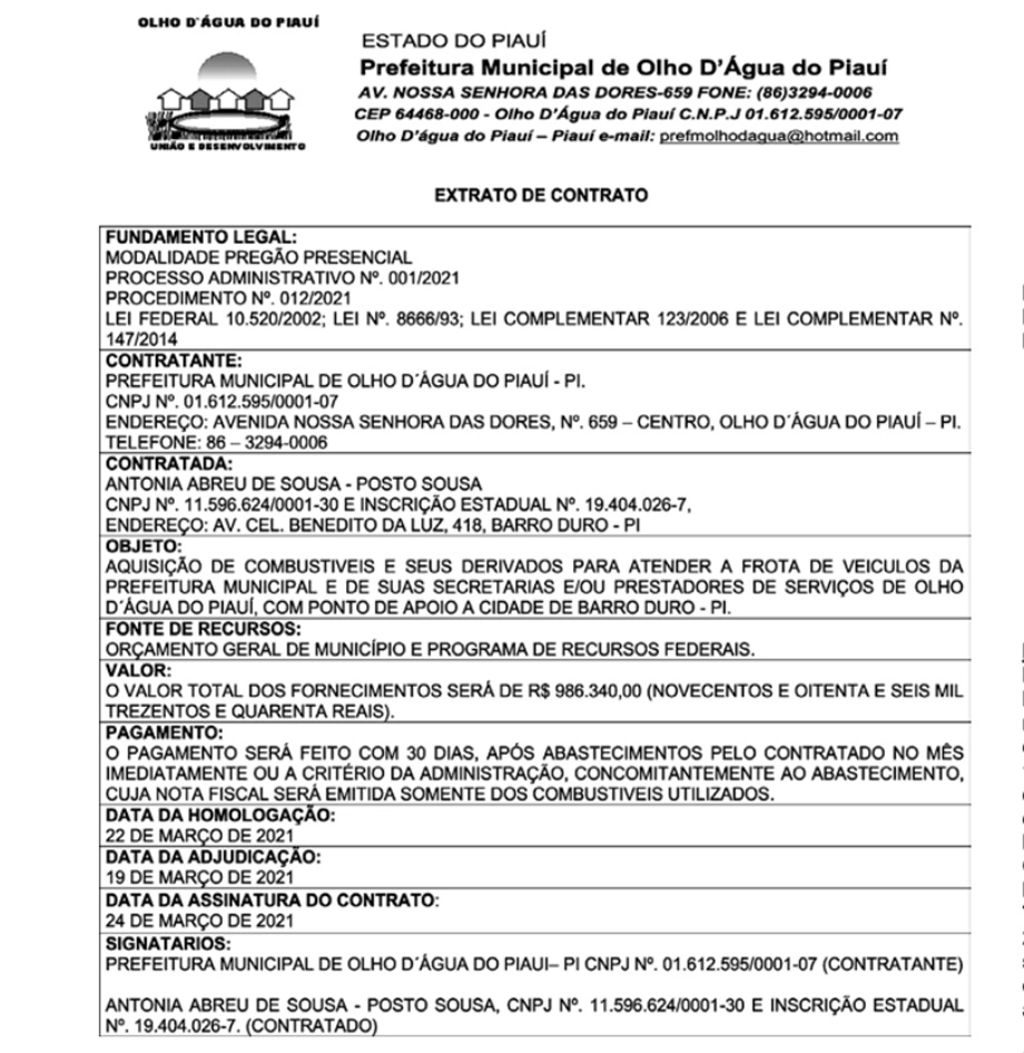 Prefeito Toin contrata posto de combustíveis por quase R$ 1 milhão