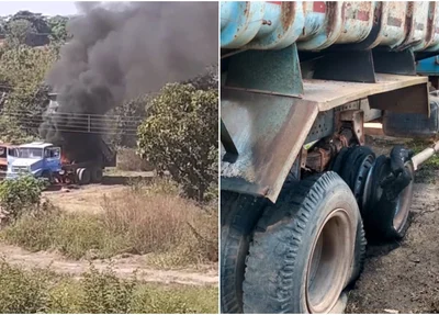 Veículo pegou fogo após tocar no fio de alta tensão