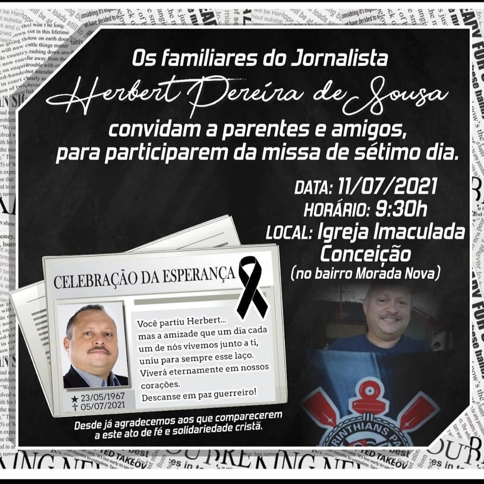 Convite da missa de Herbert Sousa