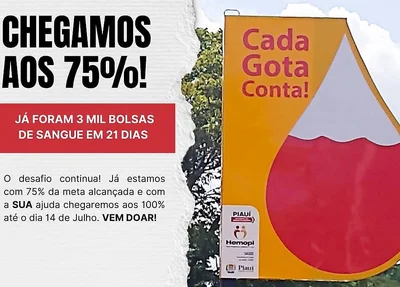 Hemopi atinge 75% das doações