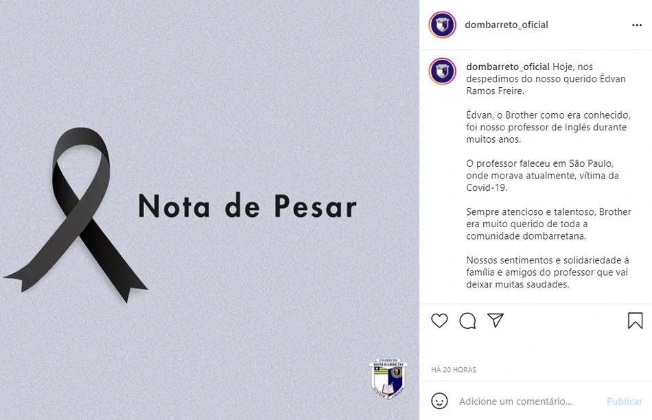 Instituto Dom Barreto lamenta morte do professor Édvan Ramos