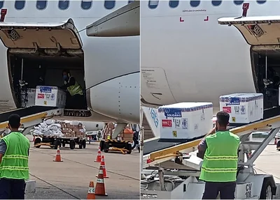Lote da AstraZeneca chegando no aeroporto de Teresina