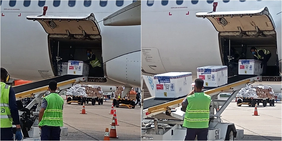 Lote da AstraZeneca chegando no aeroporto de Teresina