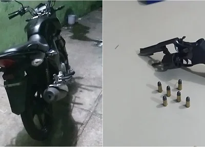 Polícia Militar apreendeu a moto roubada e a arma utilizada no crime