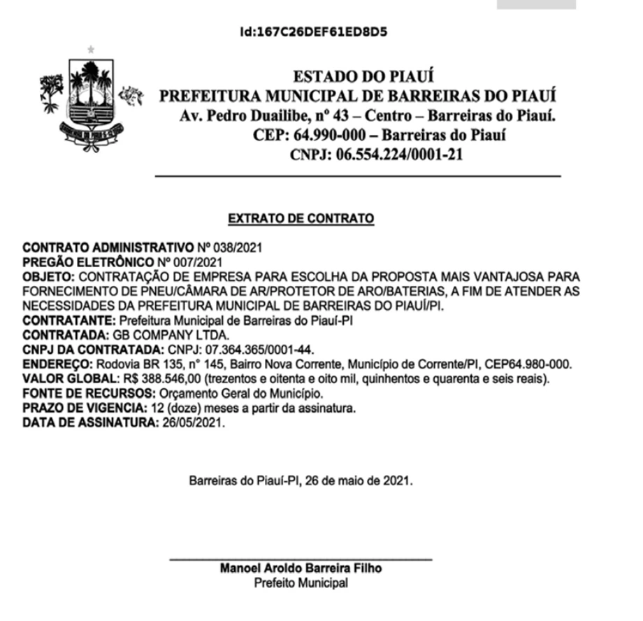 Prefeito de Barreiras do Piauí vai gastar R$ 388 mil com pneus