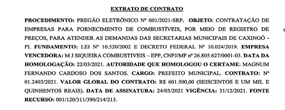 Prefeito de Caxingó vai gastar R$ 600 mil com combustíveis