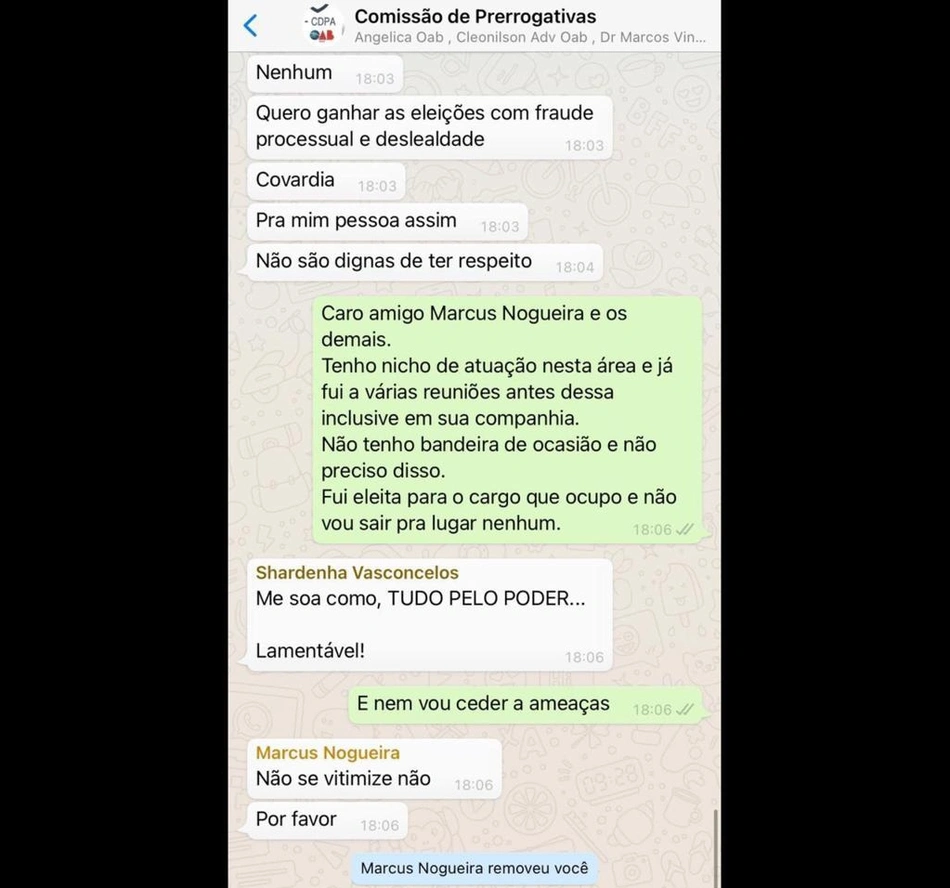Print da conversa no grupo da OAB