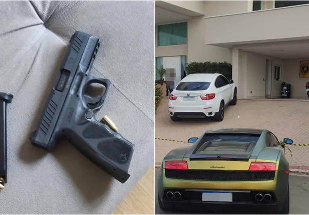 Arma utilizada no crime e residência do empresário em Valinhos