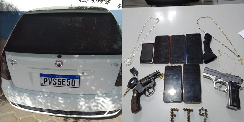 Carro, armas e celulares apreendidos pela PM