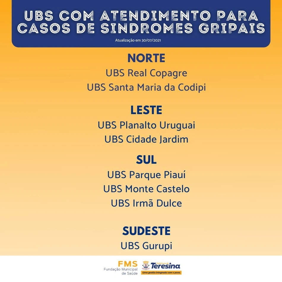 FMS disponibiliza 8 UBSs para casos de síndrome gripal em Teresina