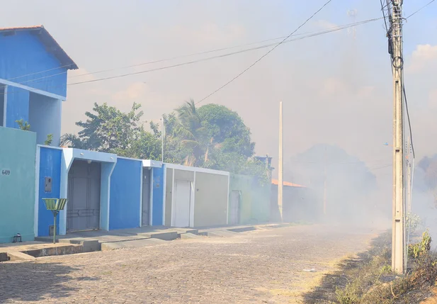Fumaça toma de conta de residências próximas ao matagal