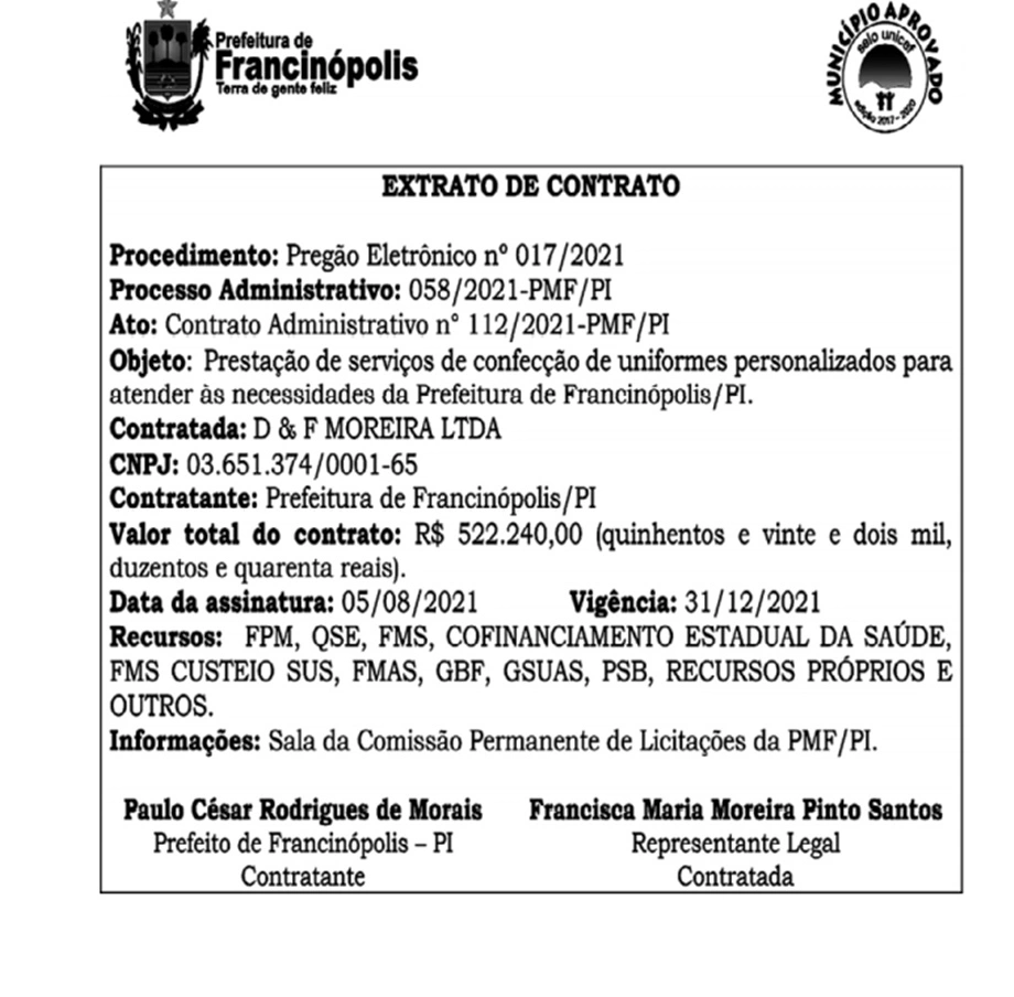 Prefeito de Francinópolis vai gastar R$ 522 mil com uniformes