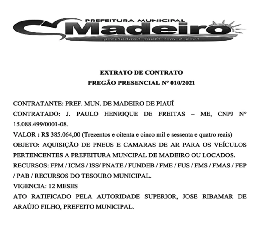 Prefeito de Madeiro vai gastar R$ 385 mil com pneus