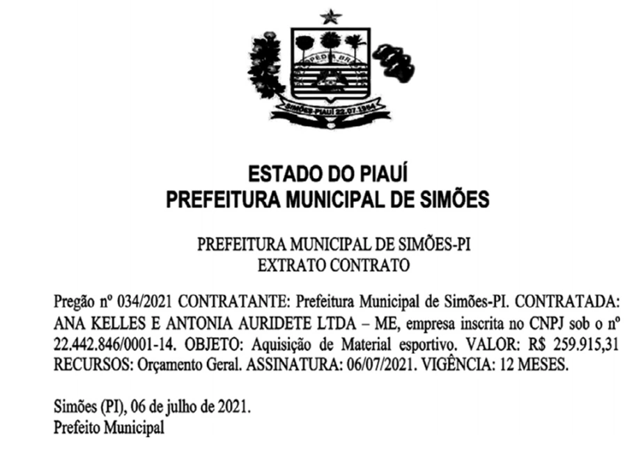 Prefeito de Simões vai gastar R$ 259 mil com material esportivo