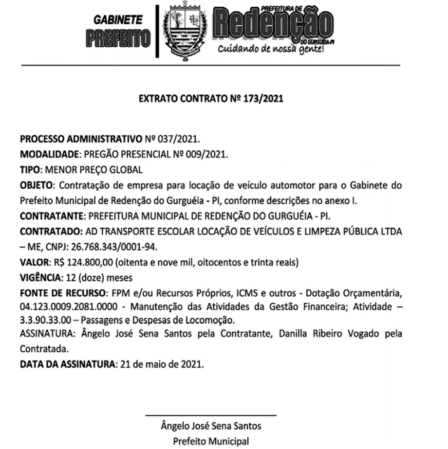 Prefeito Dr. Macaxeira aluga veículo por R$ 124 mil para seu gabinete