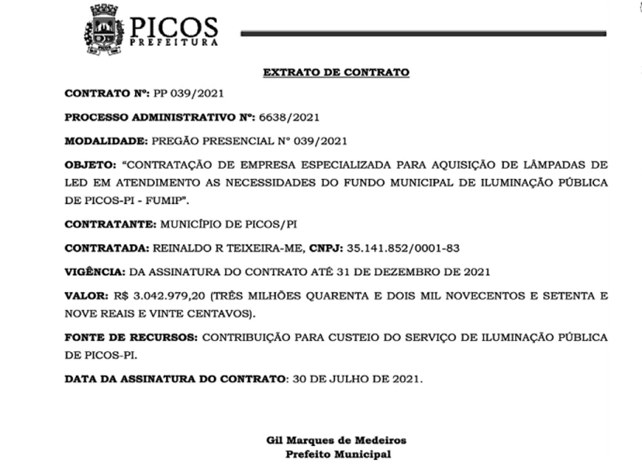 Prefeito Gil Paraibano gasta mais de R$ 3 milhões em lâmpadas de led