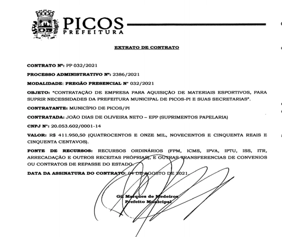 Prefeito Gil Paraibano gasta R$ 411 mil com materiais esportivos