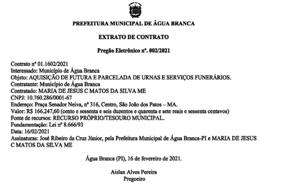Prefeito Júnior Ribeiro vai comprar caixões de empresa no Maranhão