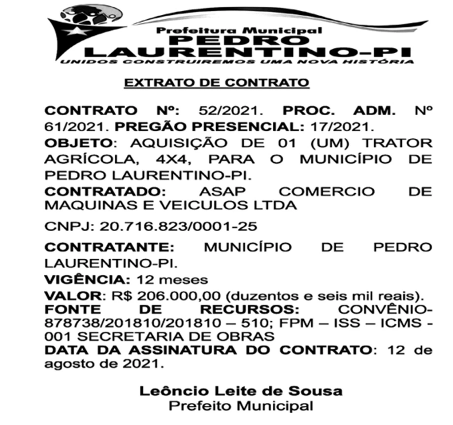 Prefeito Leo Leite aluga trator por R$ 206 mil em Minas Gerais
