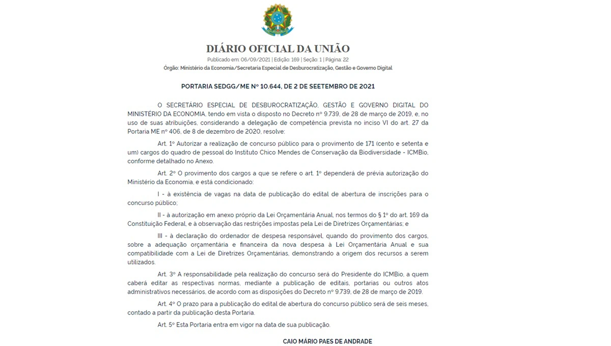 Governo Federal autoriza concurso para o ICMbio