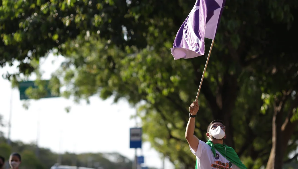 Manifestante pede saída de Bolsonaro da presidência